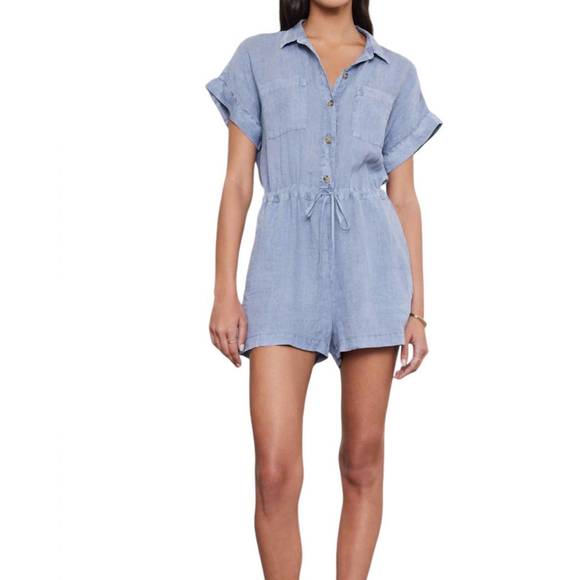 NEW VELVET BY GRAHAM & SPENCER clare linen romper in chill